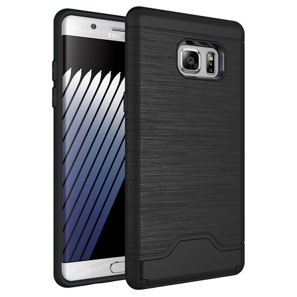 Wholesale Galaxy Note FE / Note Fan Edition / Note 7 Card Holder Hybrid Case (Black)